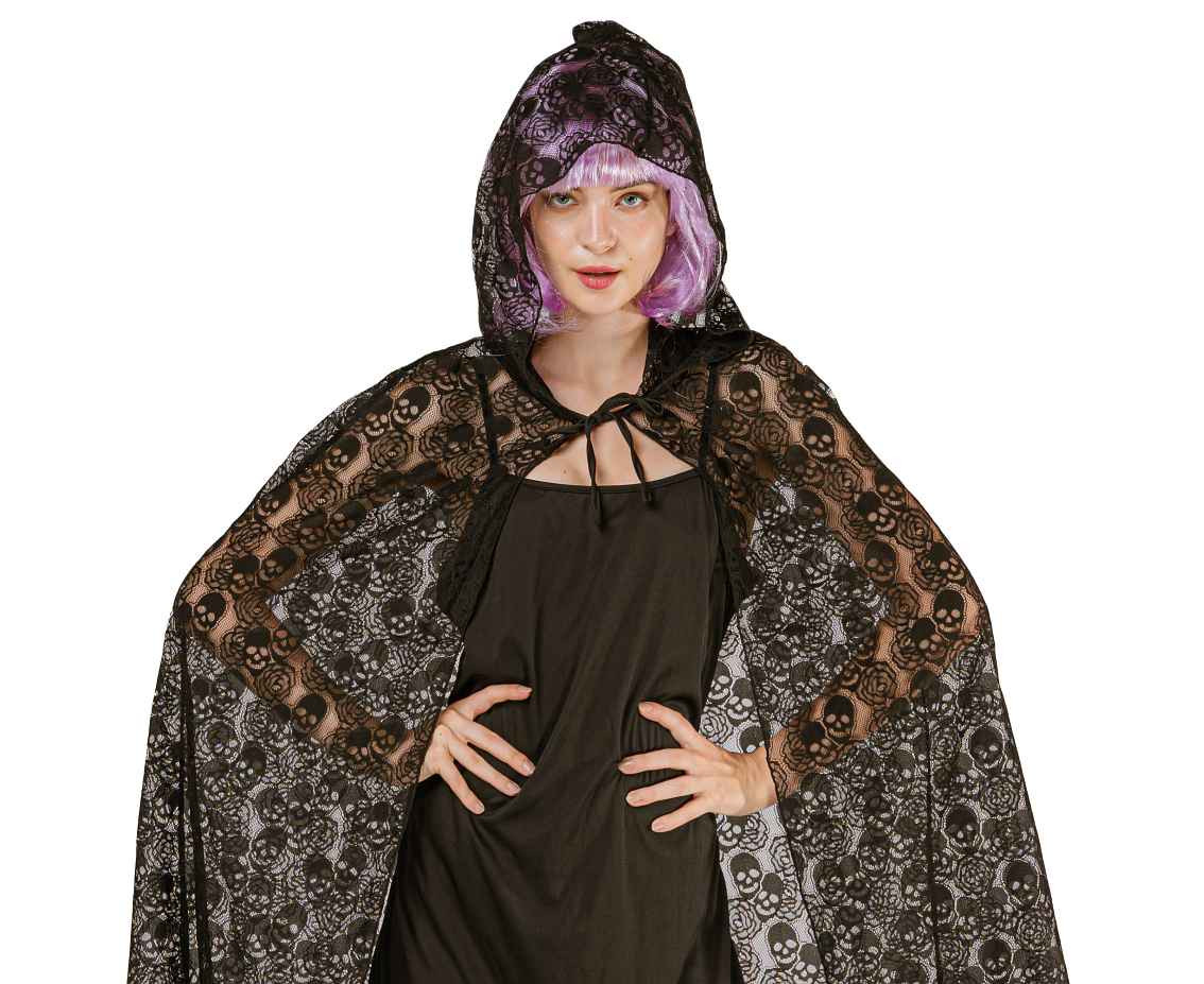 Hooded cape with skulls, size S